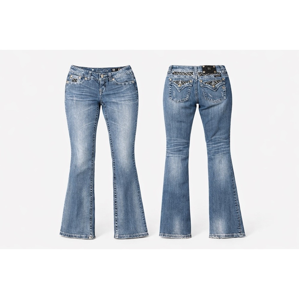 Miss Me Jeans Women's 26 Bootcut Embroidered STUDDED RHINESTONES WHISKERING